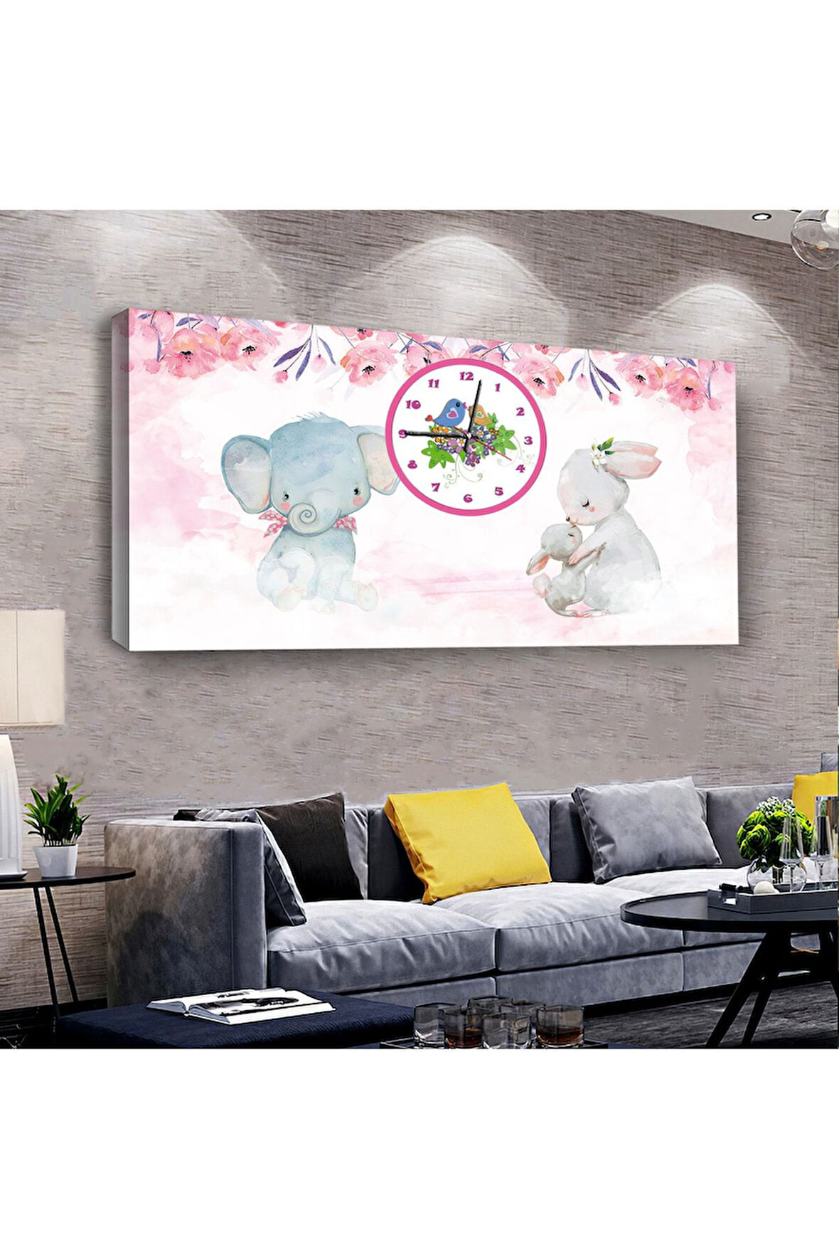 Kız Çocuğu Odası 100 X 50 Cm Saatli Kanvas Tablo