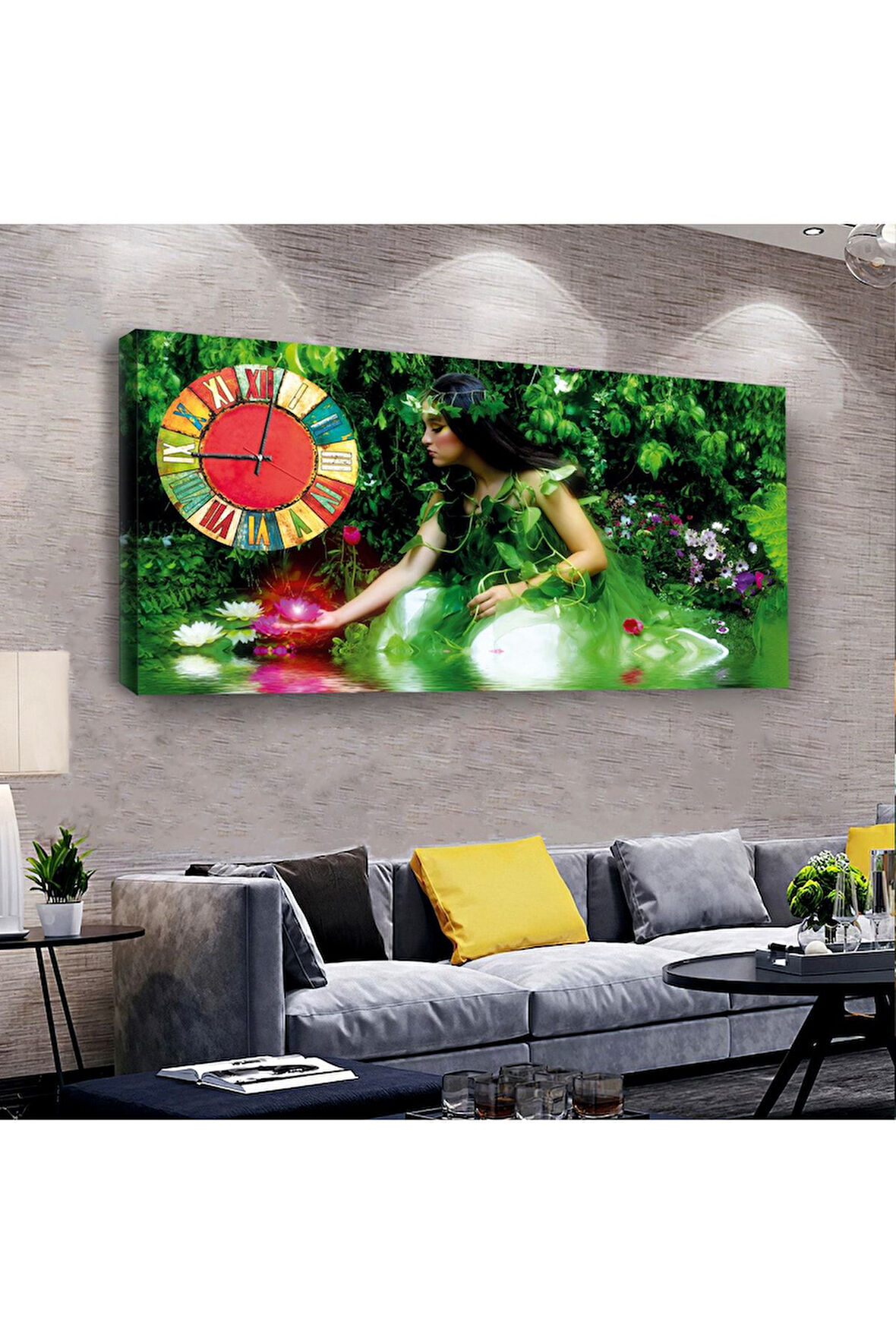 Güzel Kız 100 X 50 Cm Saatli Kanvas Tablo