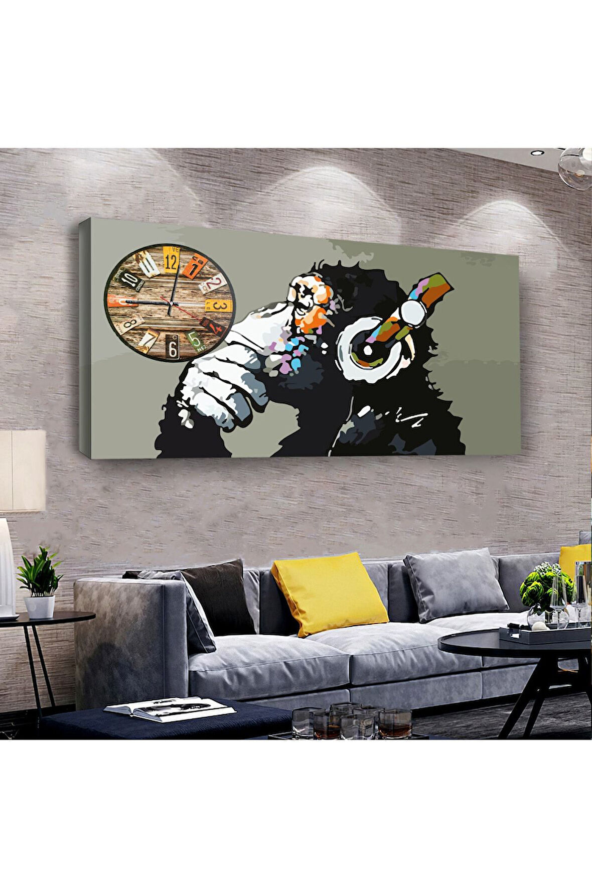 Maymun 100 X 50 Cm Saatli Kanvas Tablo