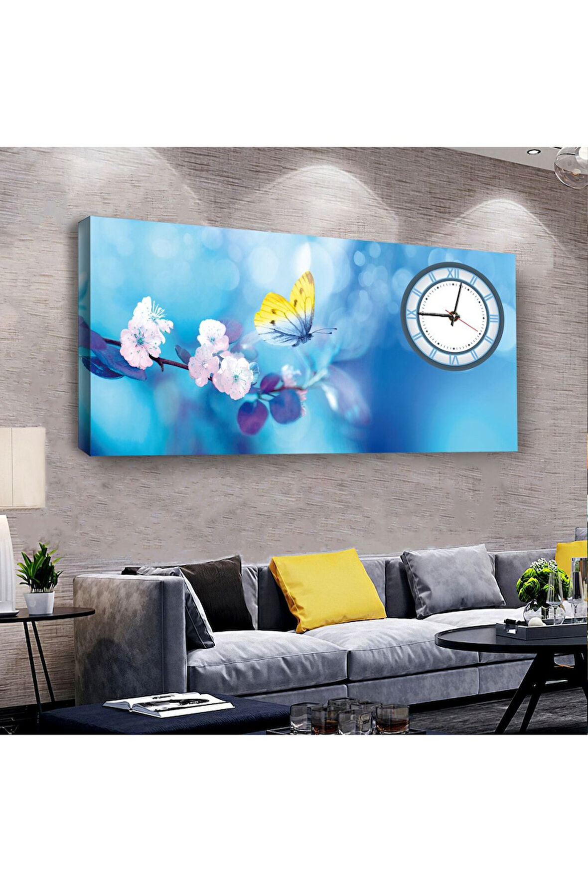 Kelebek 100 X 50 Cm Saatli Kanvas Tablo