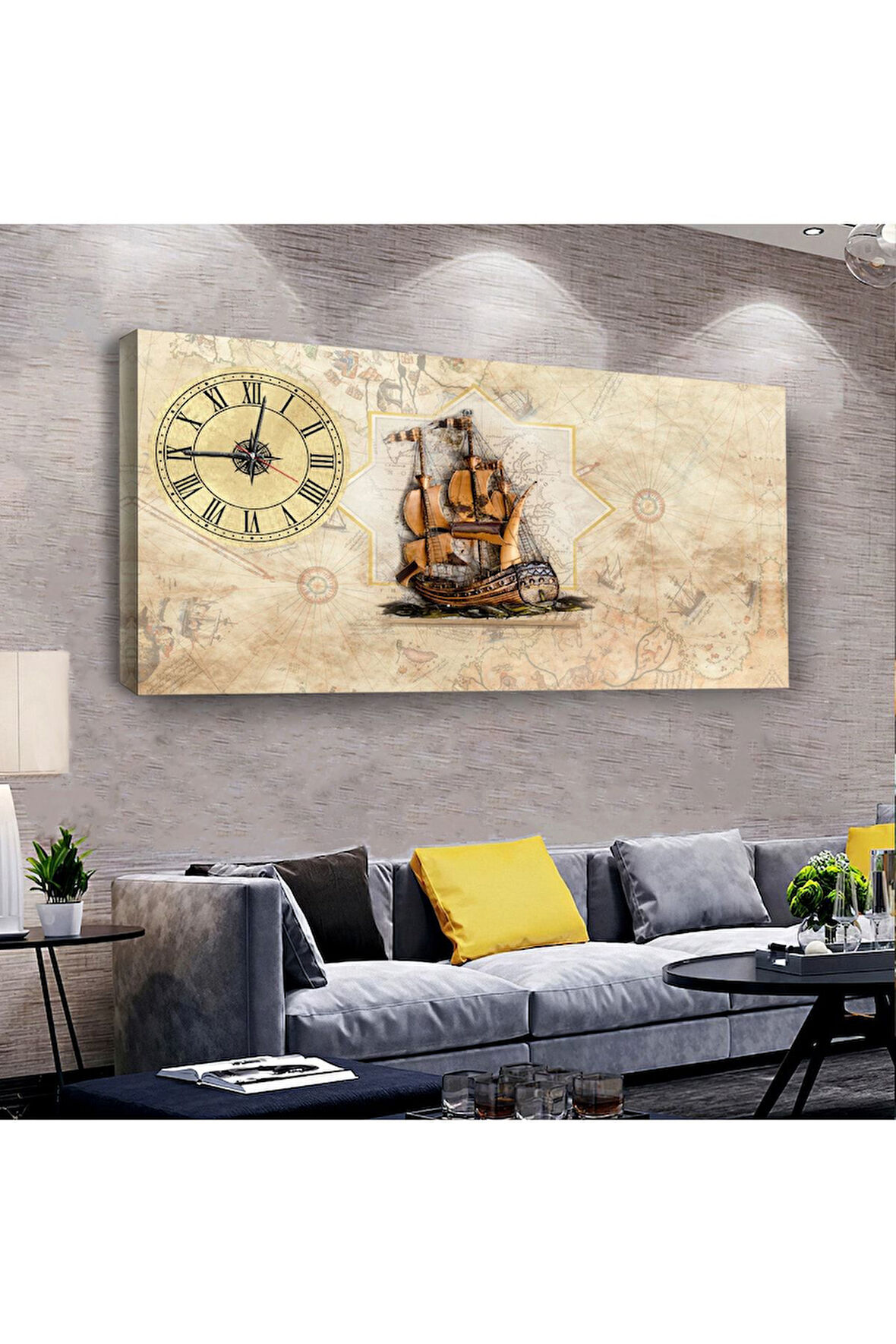 Piri Reis 100 X 50 Cm Saatli Kanvas Tablo