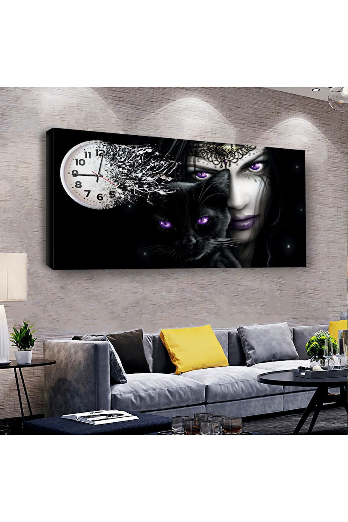Kadın Yüzü 100 X 50 Cm Saatli Kanvas Tablo