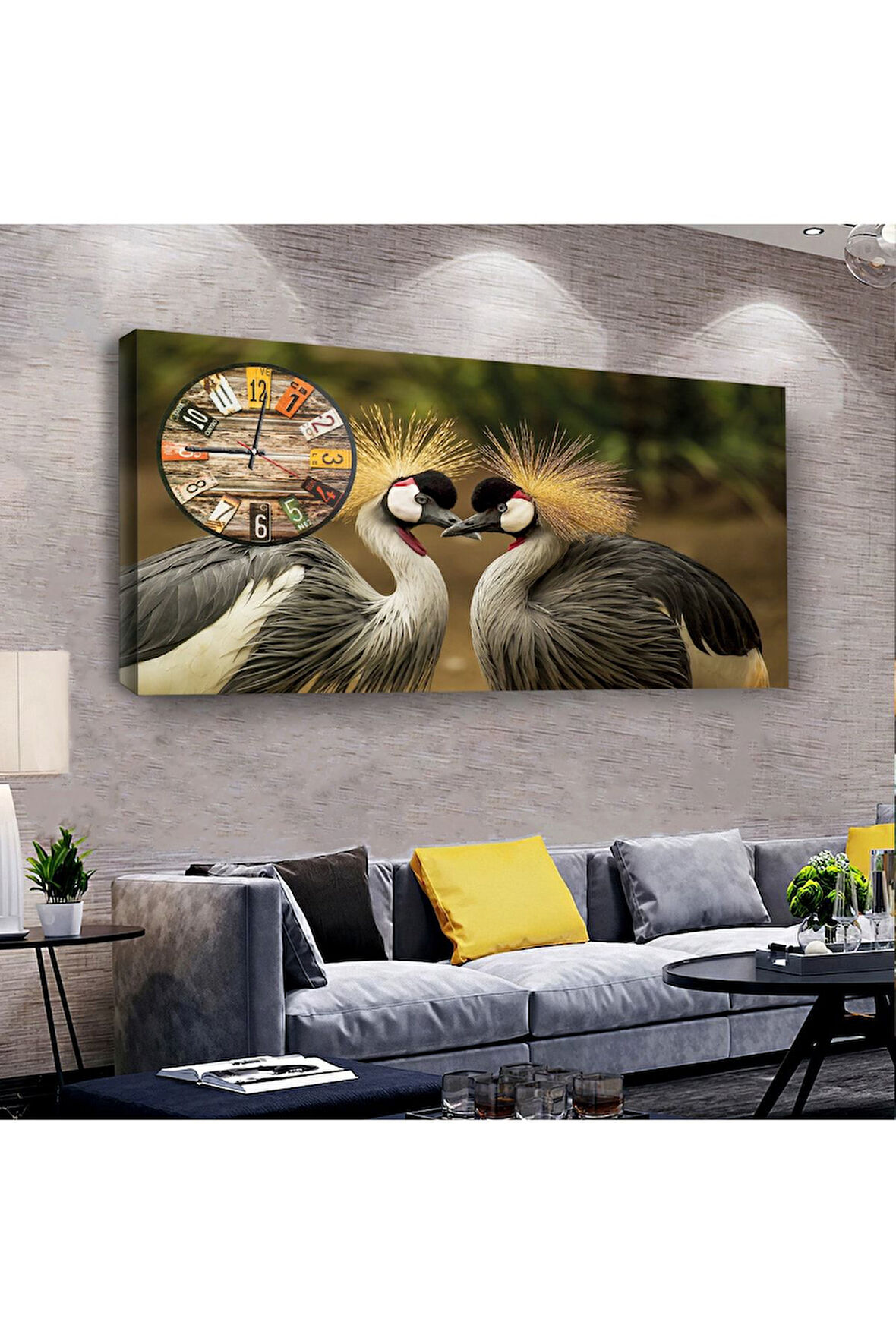 Aşk Kuşları 100 X 50 Cm Saatli Kanvas Tablo