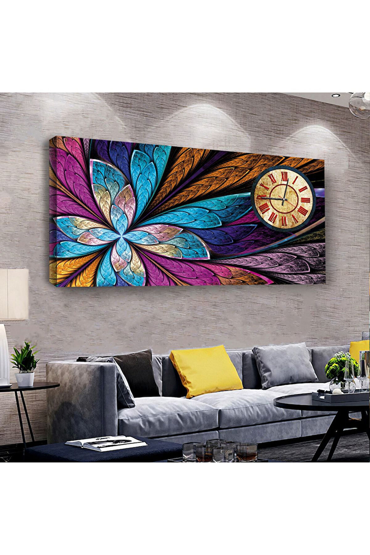 Renkli 100 X 50 Cm Saatli Kanvas Tablo
