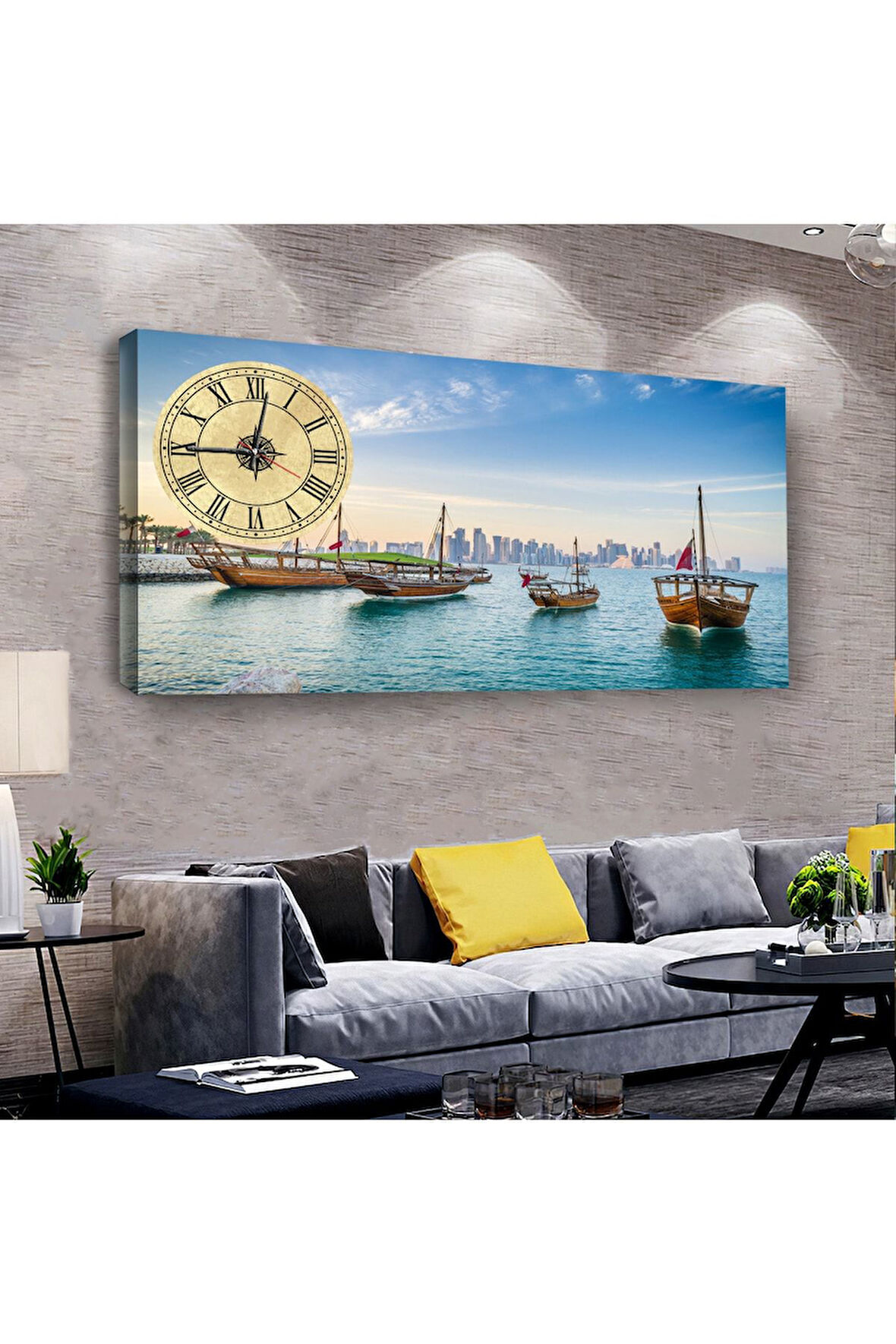 Ağaç Gemi 100 X 50 Cm Saatli Kanvas Tablo