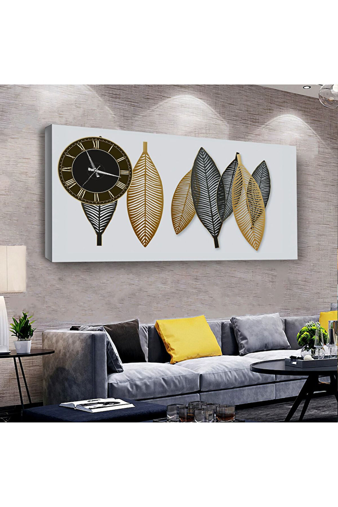 Yaprak 100 X 50 Cm Saatli Kanvas Tablo