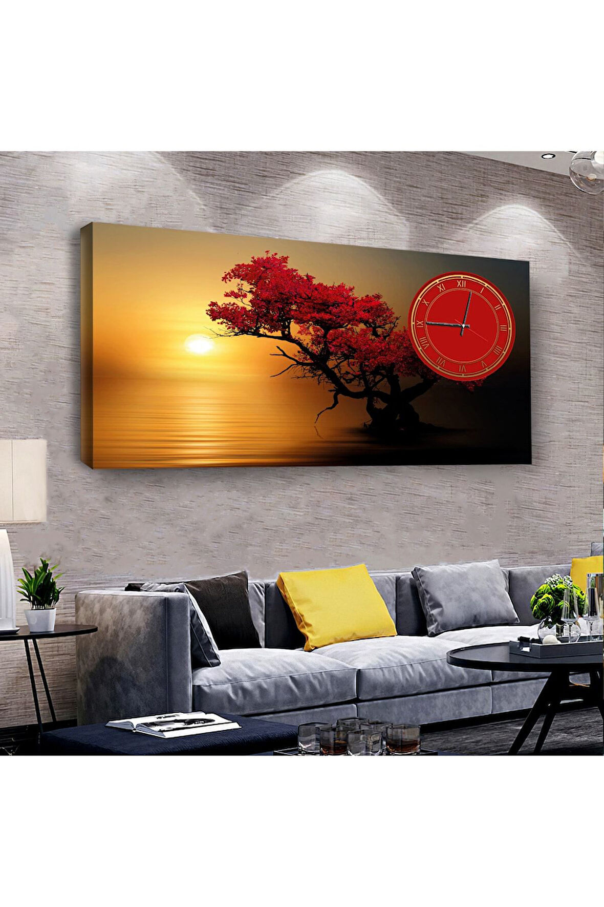 Gün Batımı Manzara 100 X 50 Cm Saatli Kanvas Tablo