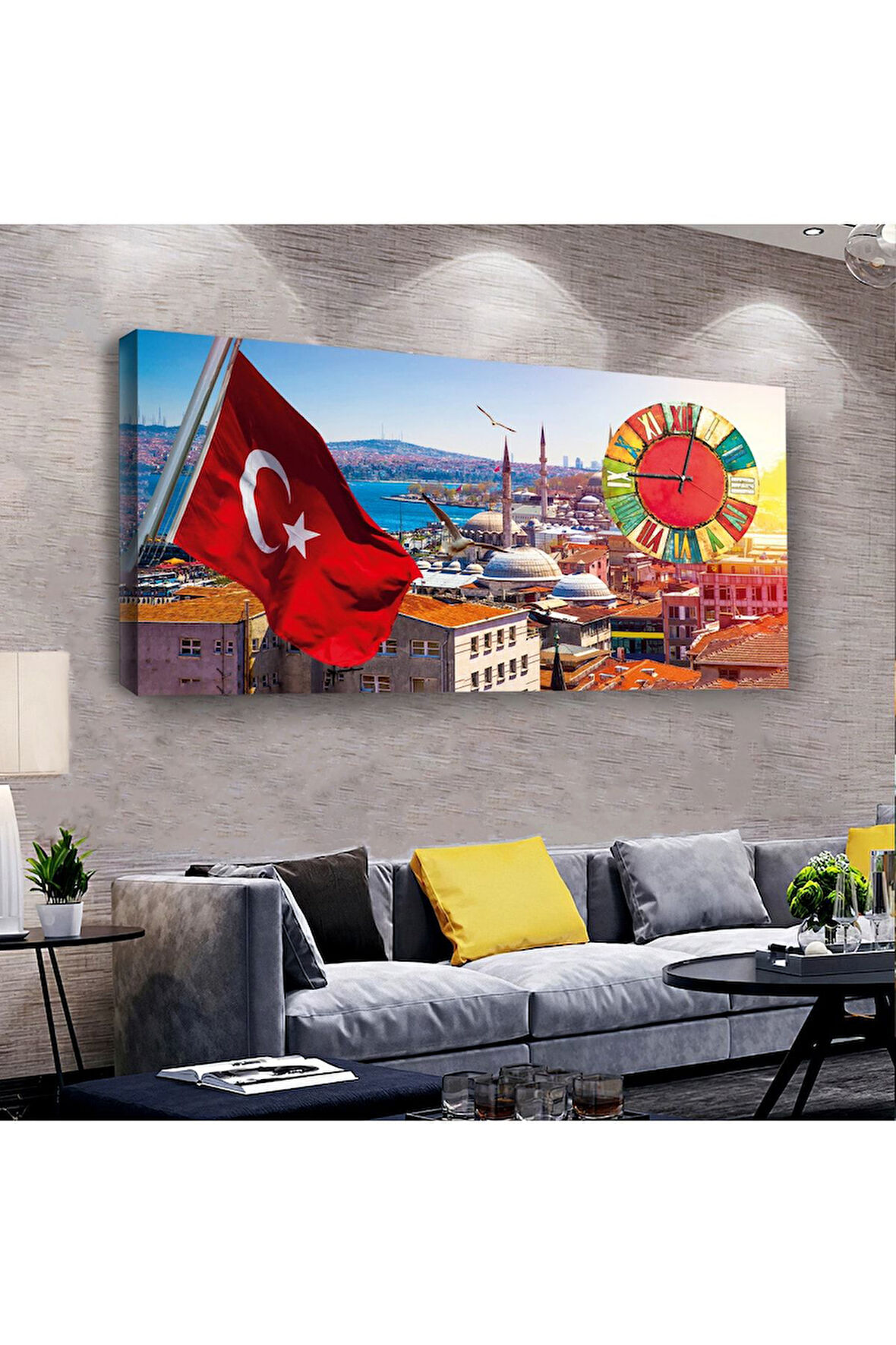 Türk Bayrağı 100 X 50 Cm Saatli Kanvas Tablo