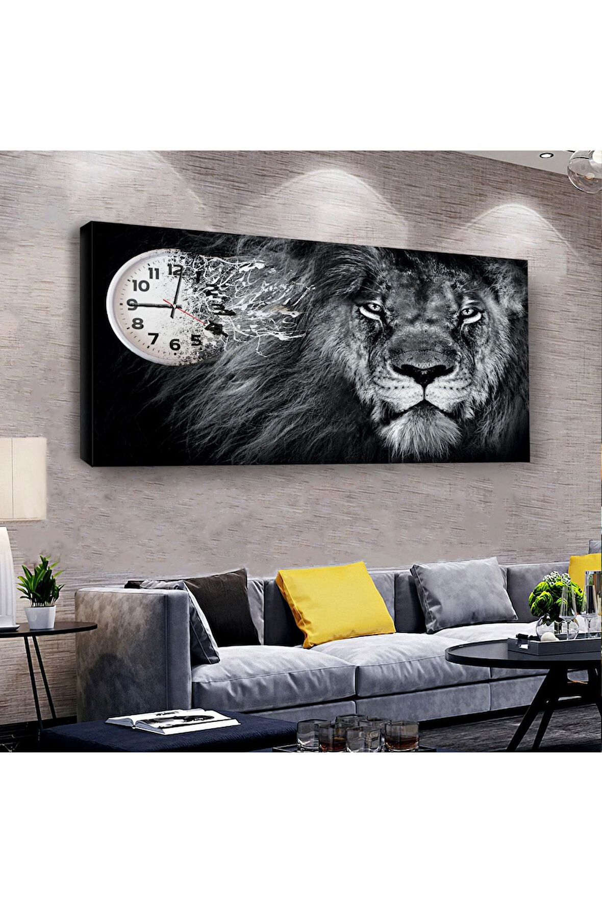 Aslan 100 X 50 Cm Saatli Kanvas Tablo