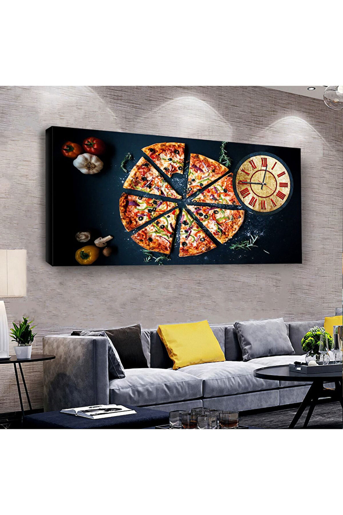 Pizza 100 X 50 Cm Saatli Kanvas Tablo