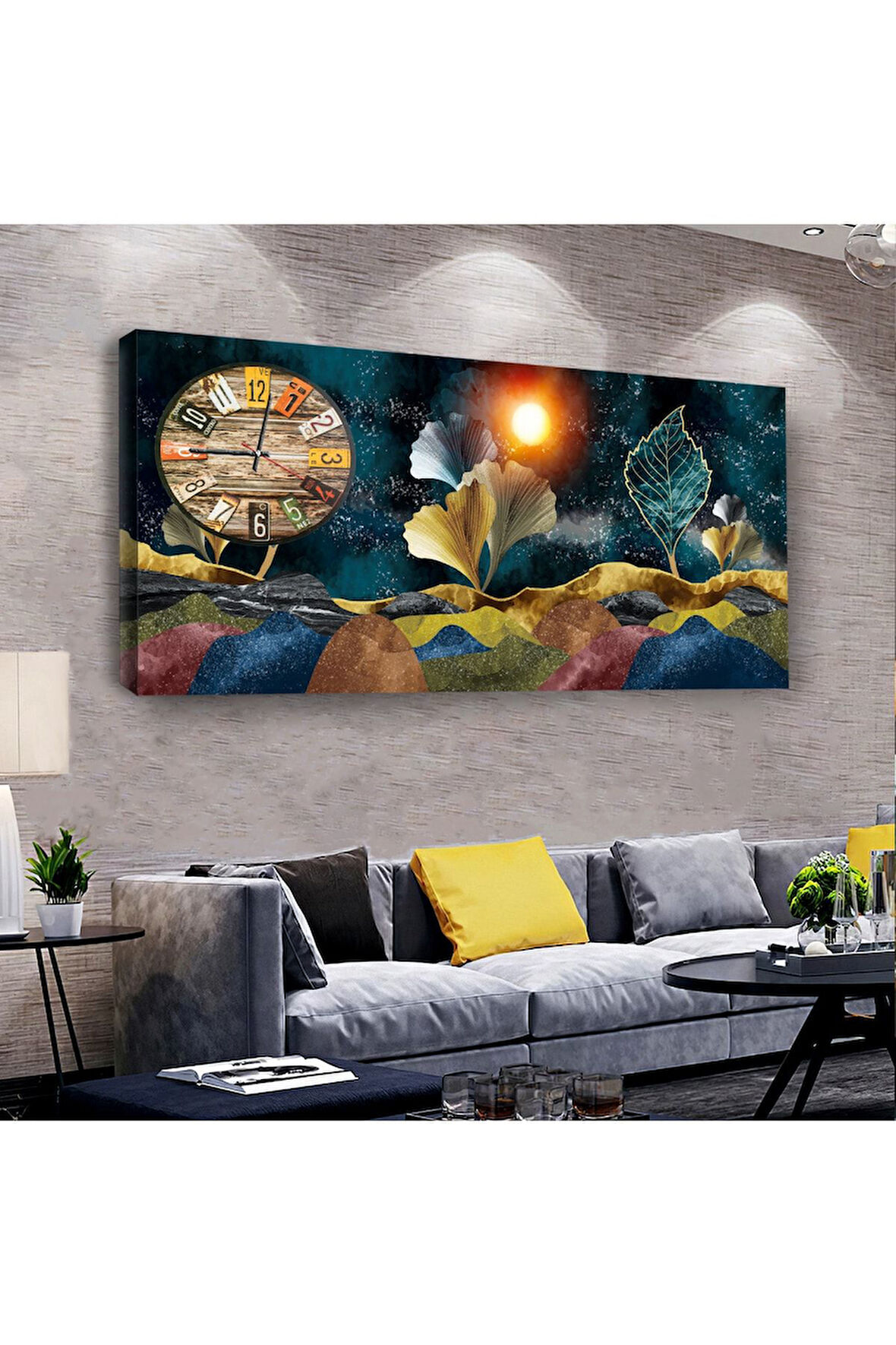 Renkli 100 X 50 Cm Saatli Kanvas Tablo