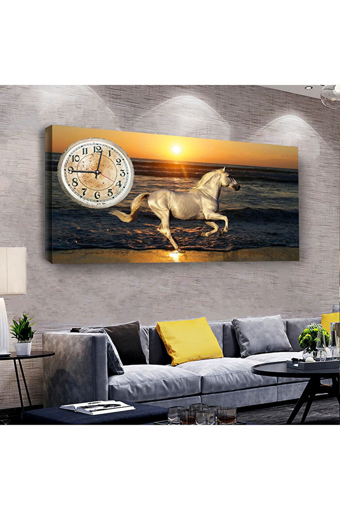 At 100 X 50 Cm Saatli Kanvas Tablo