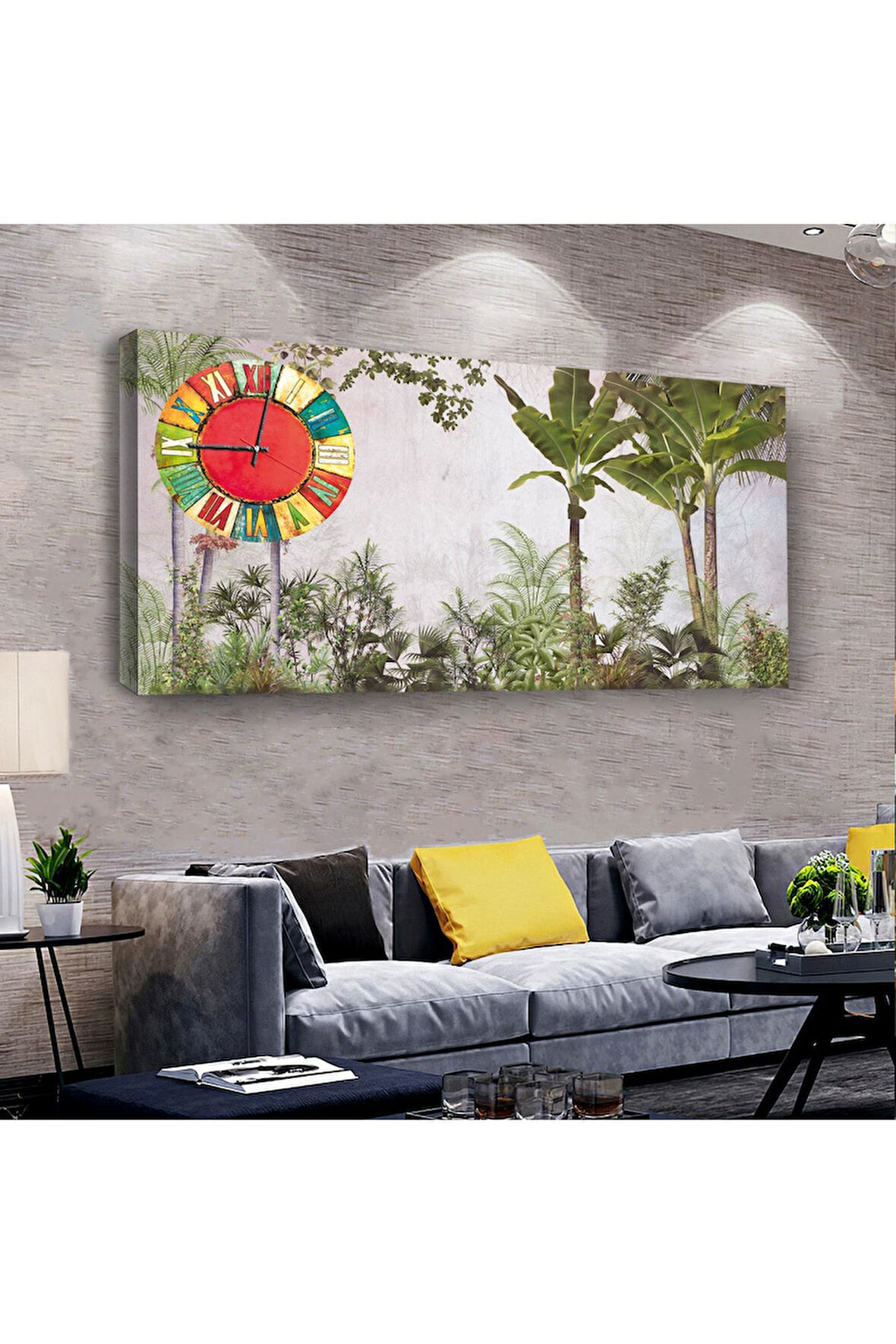 Yeşil Bitki 100 X 50 Cm Saatli Kanvas Tablo