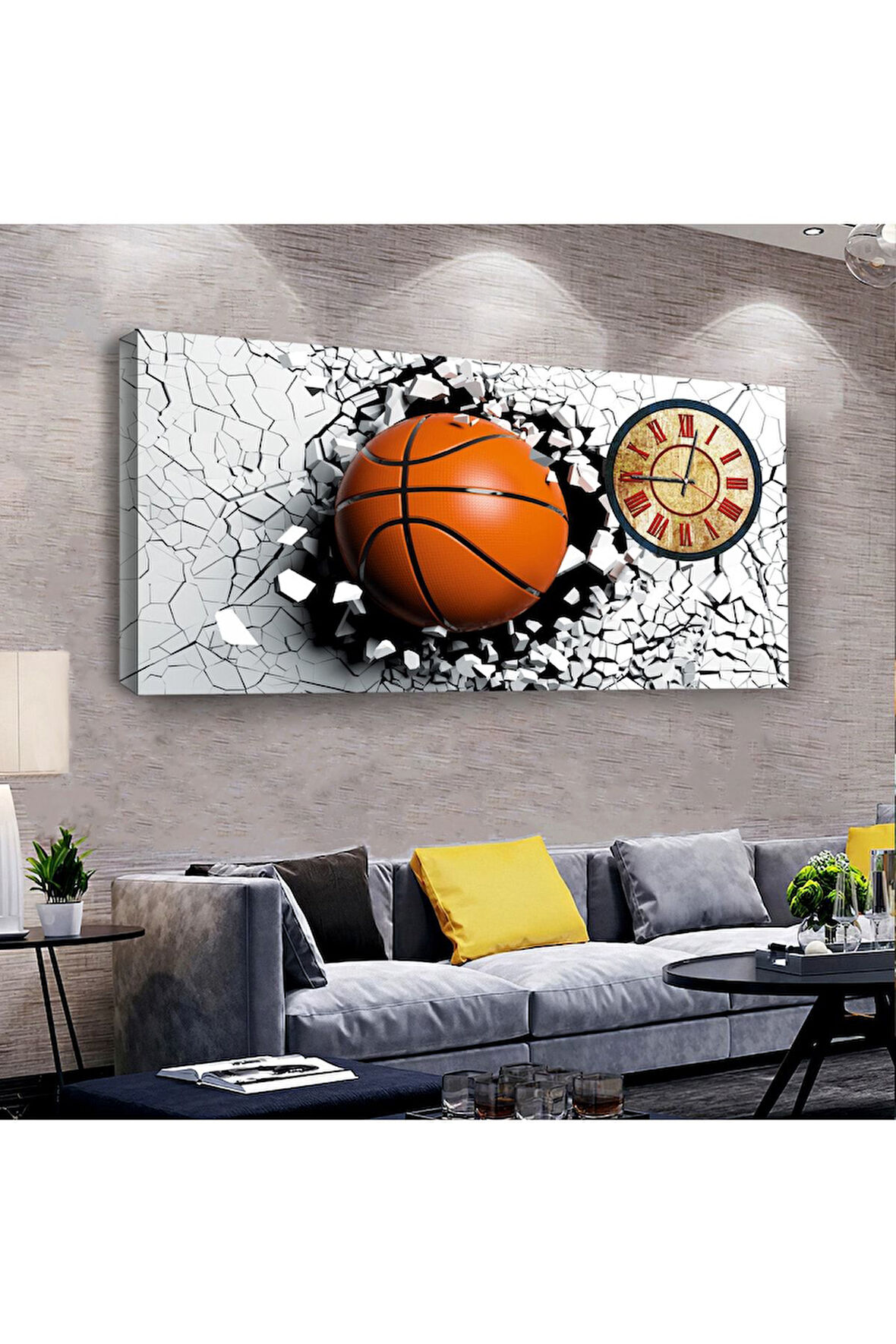 Basketbol Topu 100 X 50 Cm Saatli Kanvas Tablo