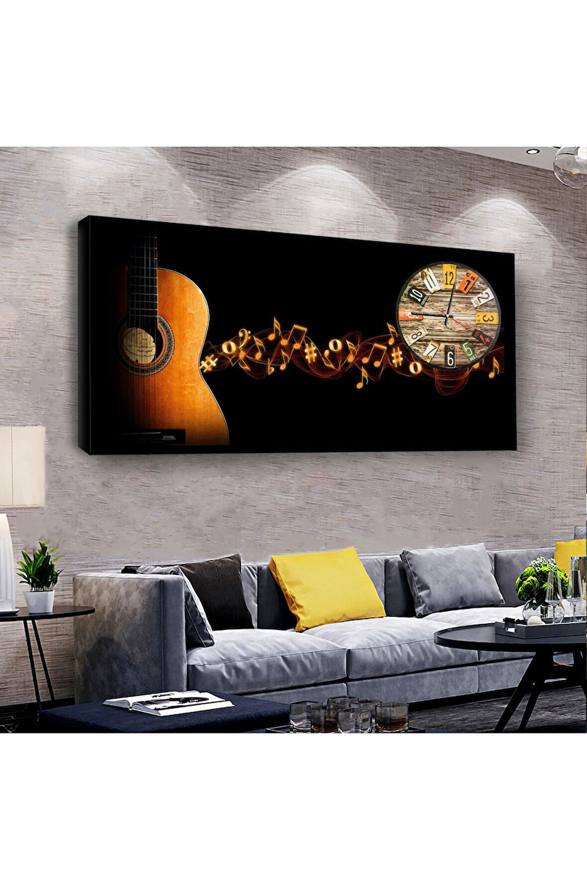 Gitar 100 X 50 Cm Saatli Kanvas Tablo