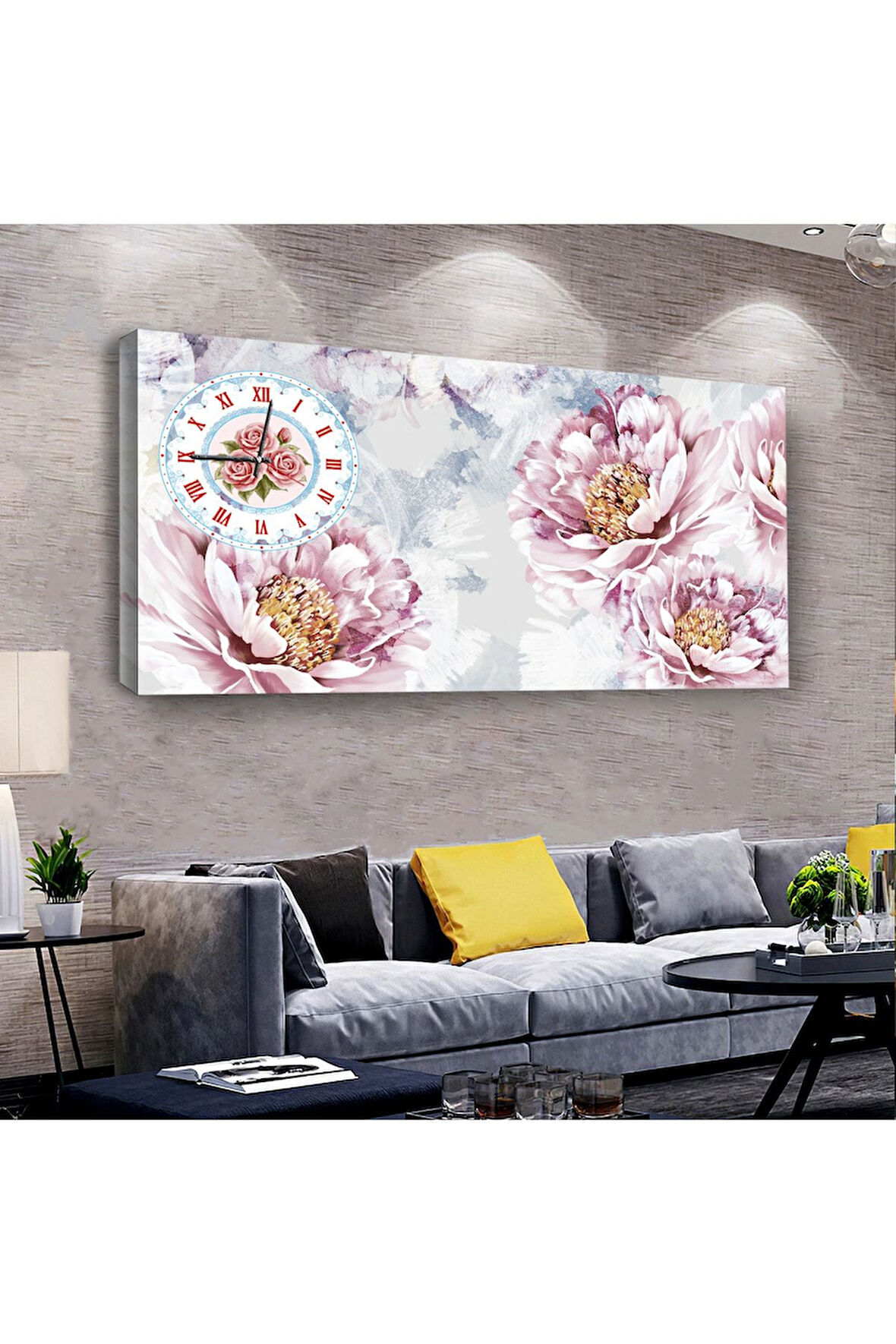 Gül 100 X 50 Cm Saatli Kanvas Tablo