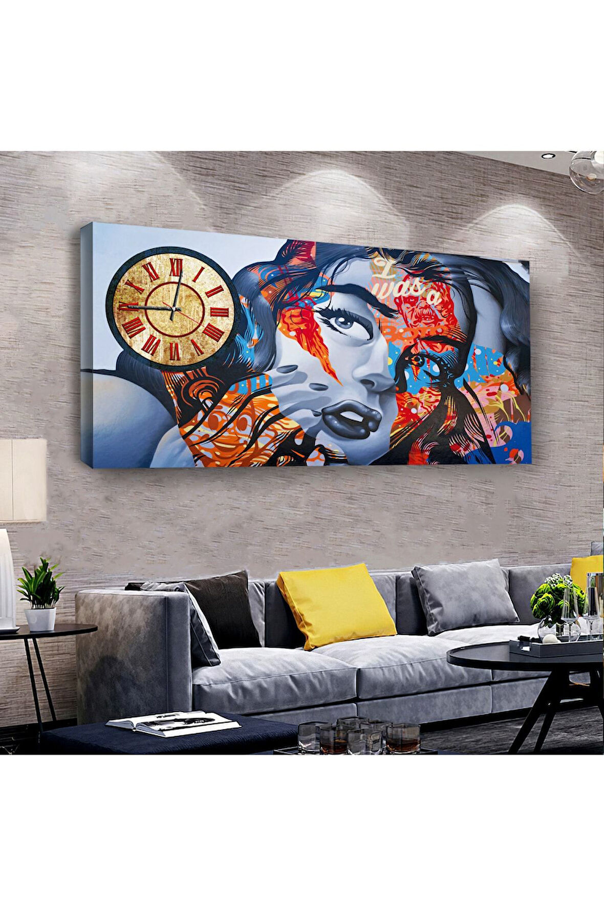 Renkli Kız 100 X 50 Cm Saatli Kanvas Tablo