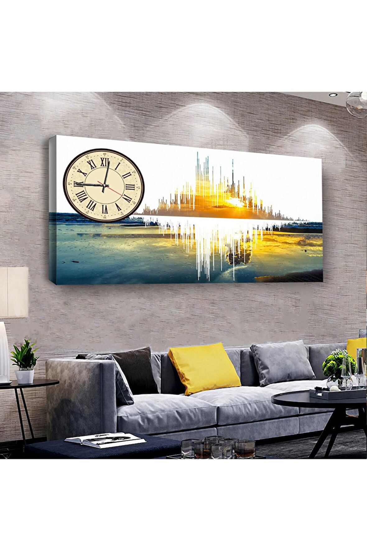 Gün Batımı Manzara 100 X 50 Cm Saatli Kanvas Tablo