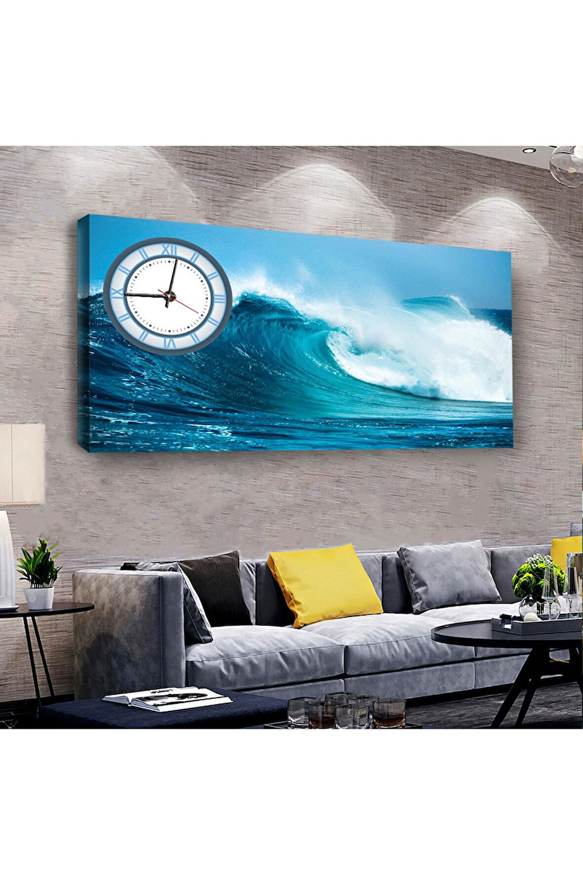 Dalga 100 X 50 Cm Saatli Kanvas Tablo