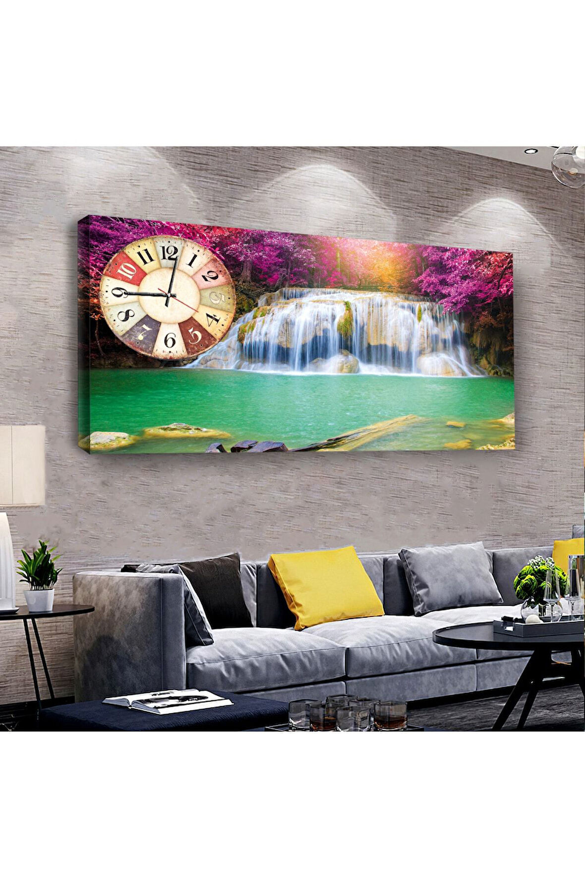 Şehir Manzara 100 X 50 Cm Saatli Kanvas Tablo