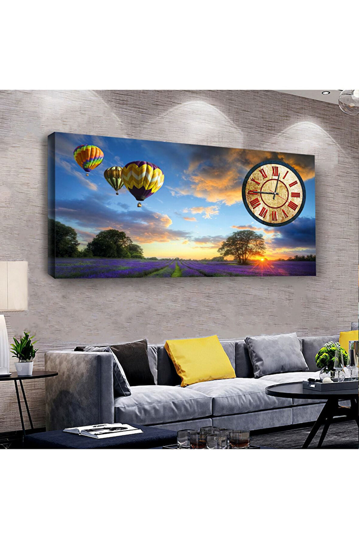 Uçan Balon 100 X 50 Cm Saatli Kanvas Tablo