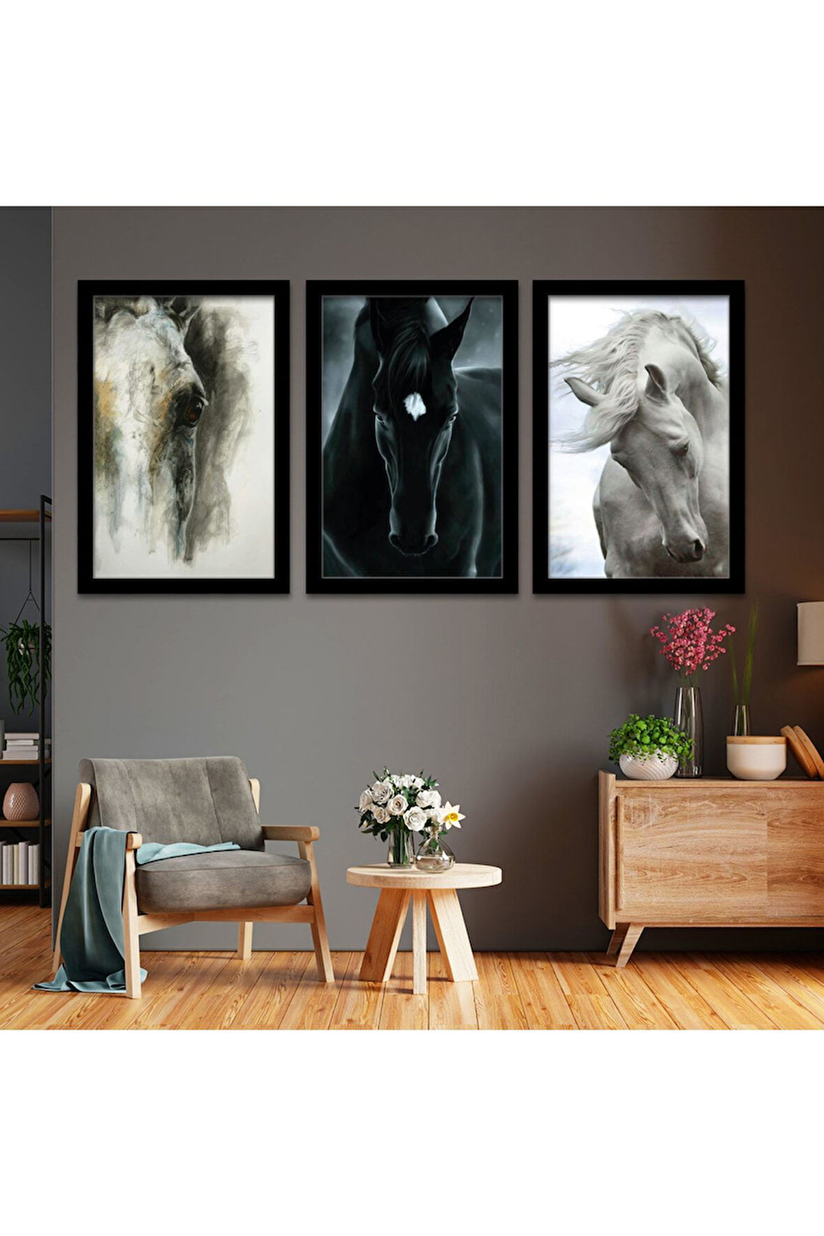 Beyaz Ahşap Çerçeveli At Tablo