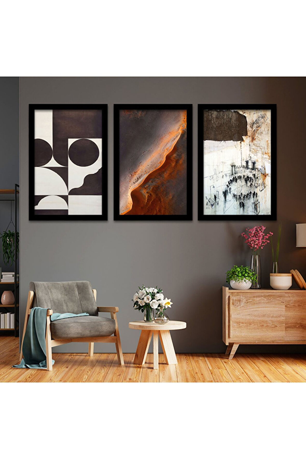 Beyaz Ahşap Çerçeveli Modern Tablo