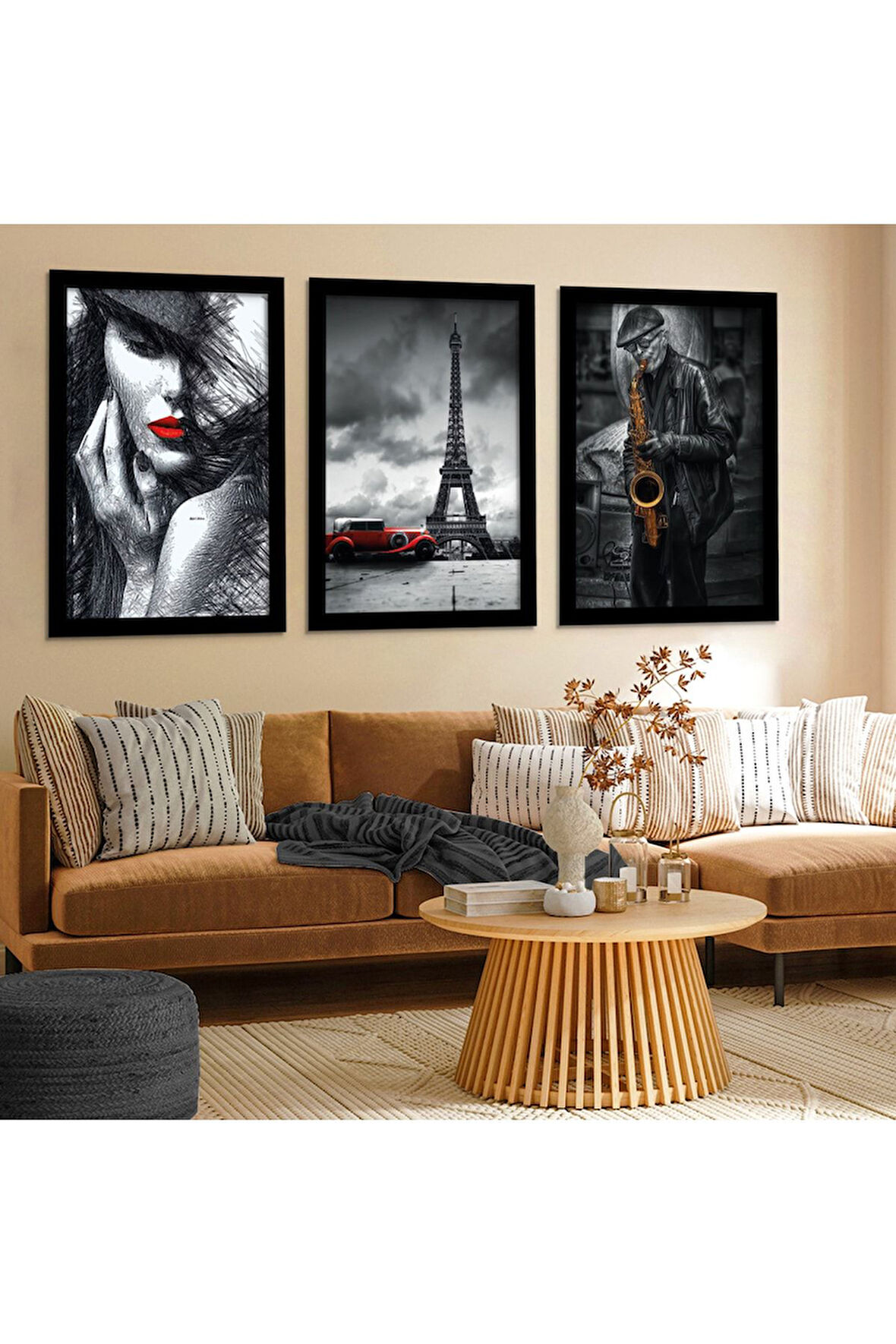 Siyah Ahşap Çerçeveli Eiffel Kulesi Tablo