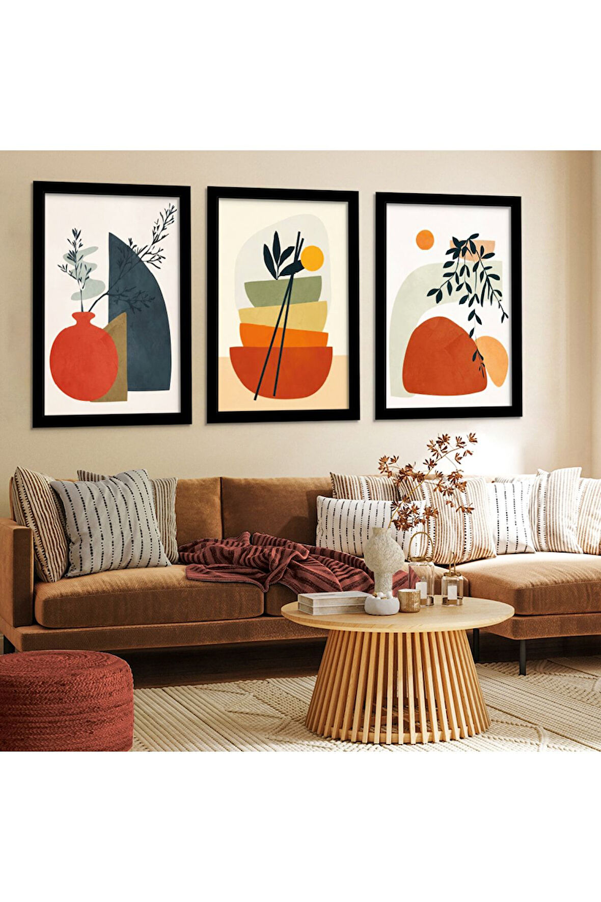 Siyah Ahşap Çerçeveli Renkli Modern Tablo