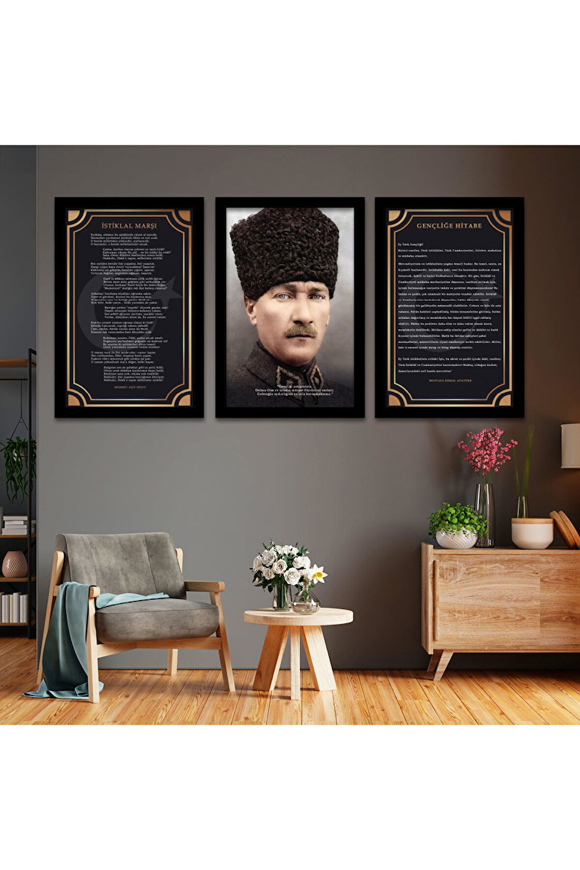 Beyaz Ahşap Çerçeveli Mustafa Kemal Atatürk Tablo