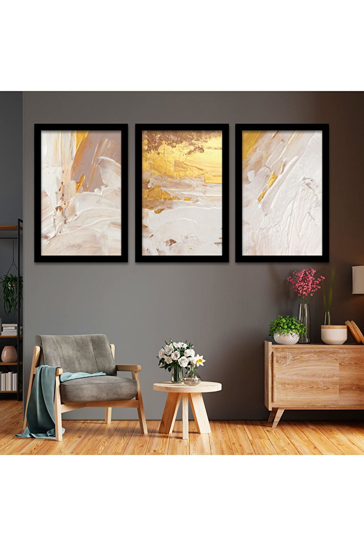 Beyaz Ahşap Çerçeveli Modern Tablo