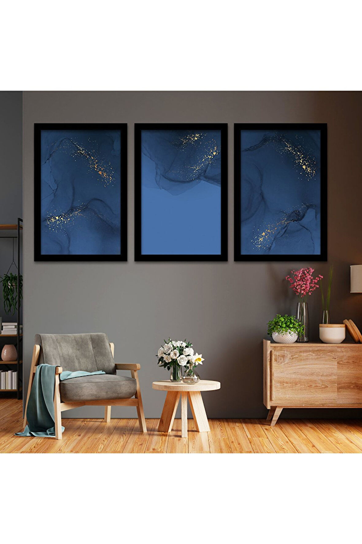 Beyaz Ahşap Çerçeveli Kolaj Çizim Modern Tablo