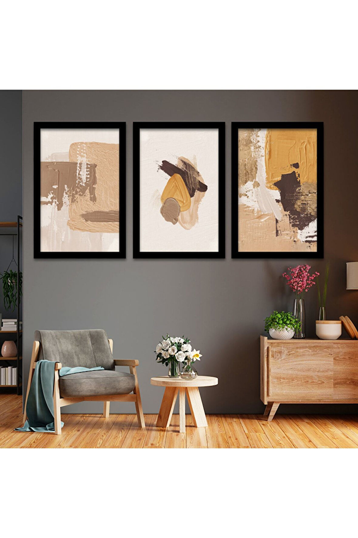 Beyaz Ahşap Çerçeveli Kolaj Çizim Modern Tablo