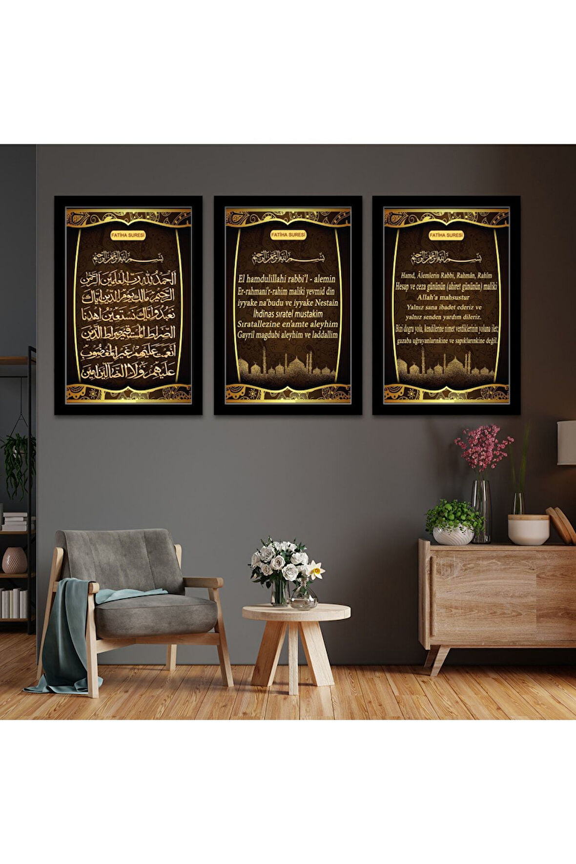 Beyaz Ahşap Çerçeveli Fatiha Nas Ve Felak Süresi Dini Tablo