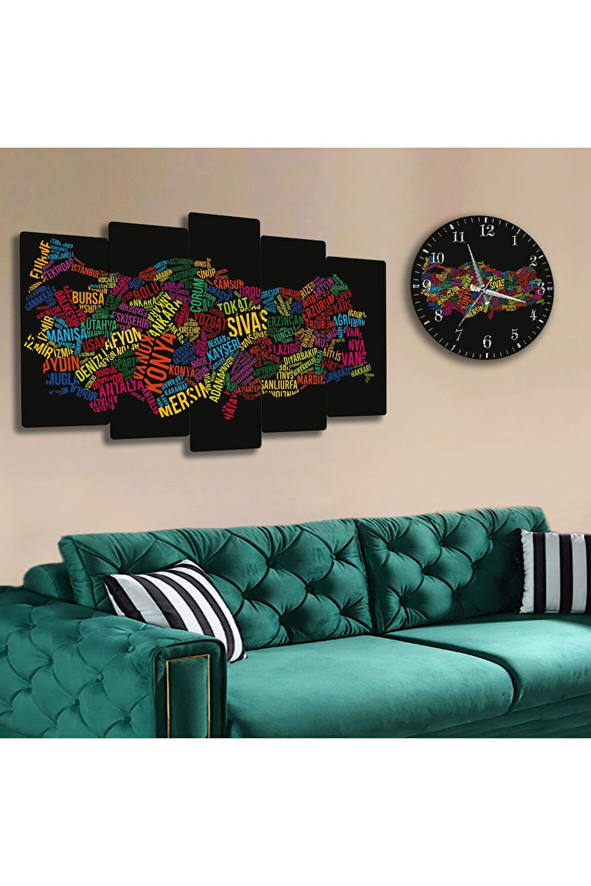 Altılı Mdf Şehir Isimli Türkiye Haritası Saatli Tablo Seti