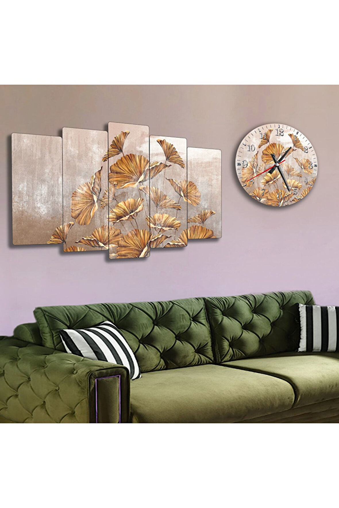 Çiçek Mdf Tablo Ve Saat Kombin