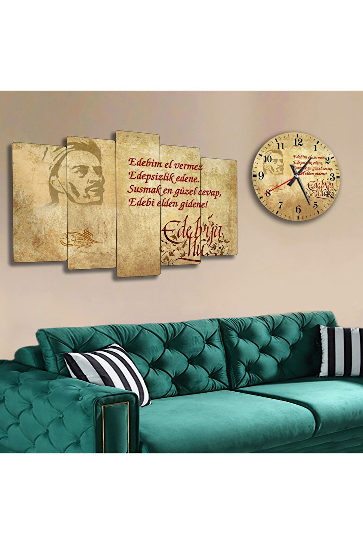 Altılı Mdf Yunus Emre Edep Ya Hu Saatli Tablo Seti