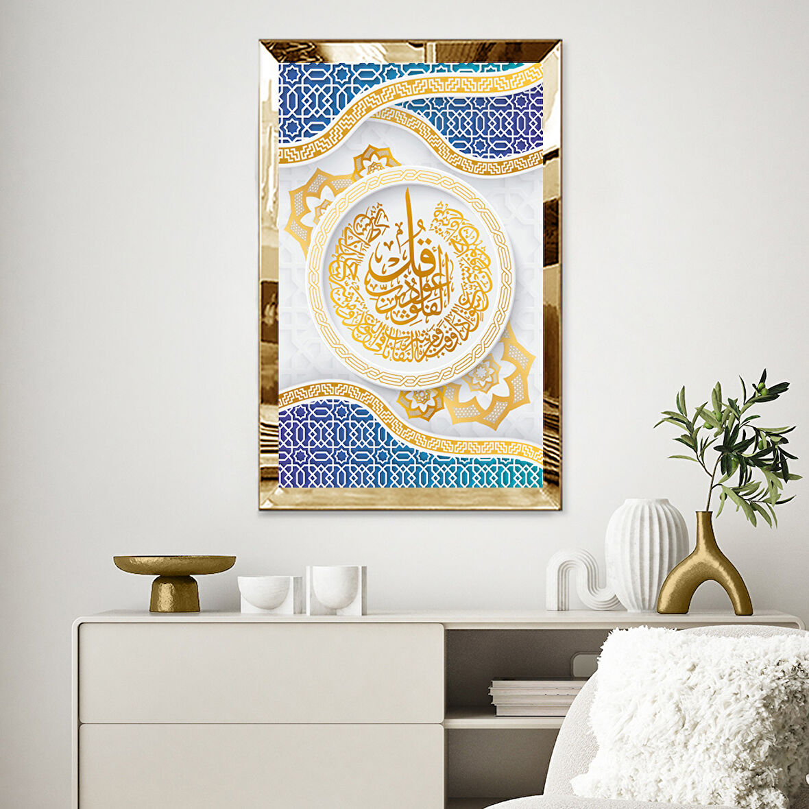 GOLD  AYNALI PLEKSİ ÇERÇEVELİ SOYUT DESENLİ TABLO