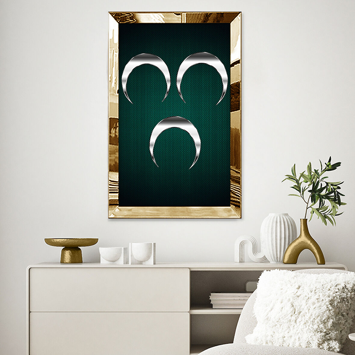 GOLD AYNALI PLEKSİ ÇERÇEVELİ 3 HİLAL TABLO