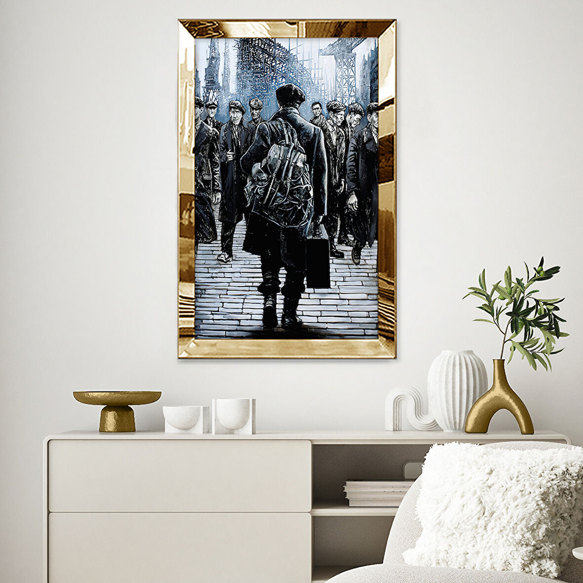 GOLD AYNALI PLEKSİ ÇERÇEVELİ DENİZCİ TEMALI ÇİZİM TABLO