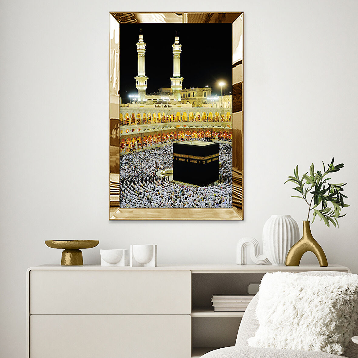 GOLD AYNALI PLEKSİ ÇERÇEVELİ SİYAH SARI KABE DESENLİ ÇİZİM TABLO