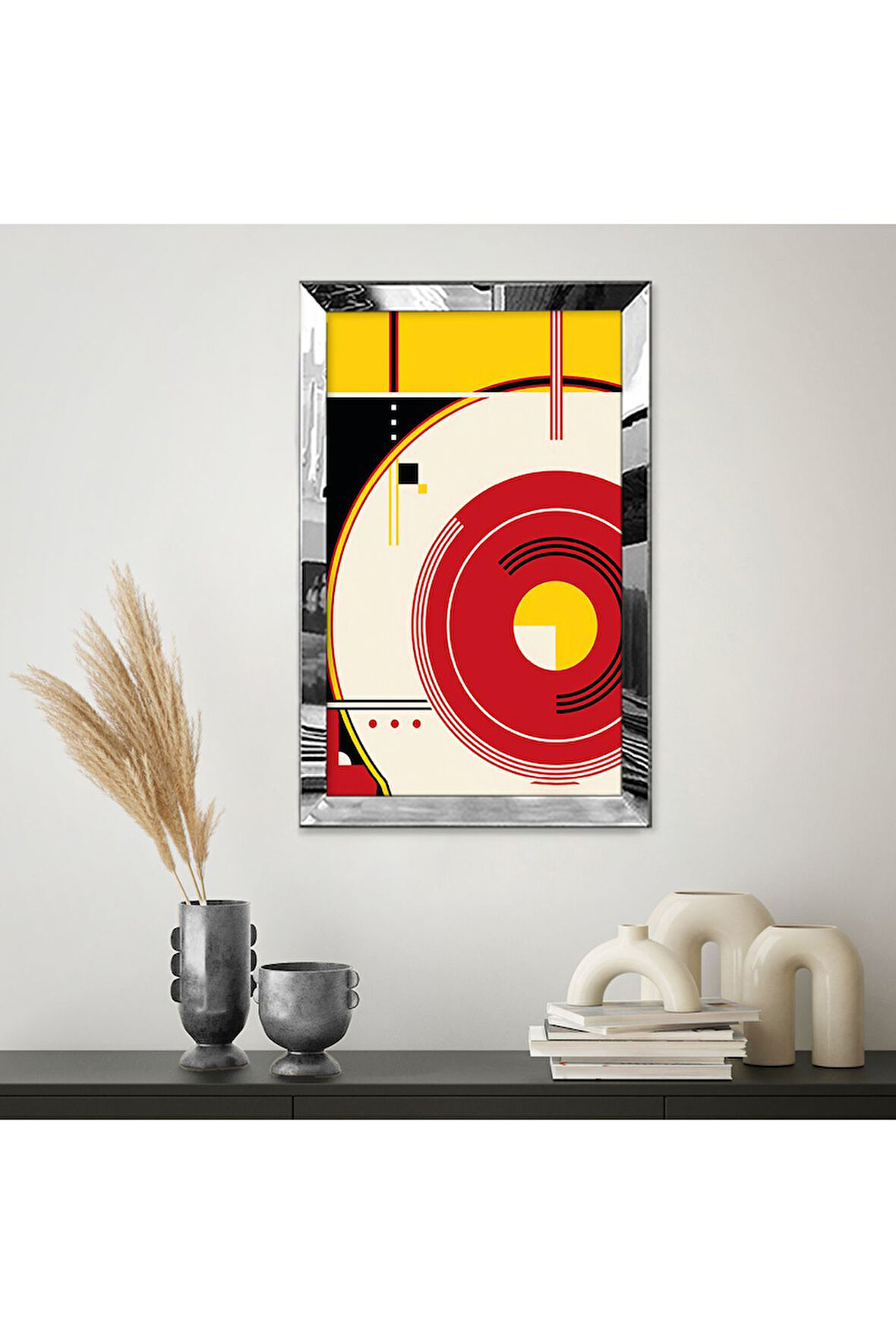Gümüş Aynalı Pleksi Çerçeveli Karmaşık Modern Geometrik Desenler Mdf Tablo