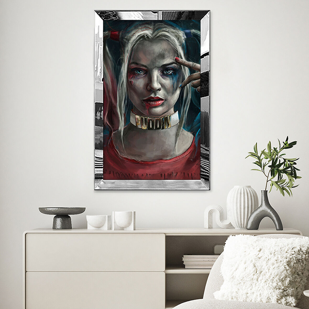 GÜMÜŞ AYNALI PLEKSİ ÇERÇEVELİ HARLEY QUİN TABLOSU