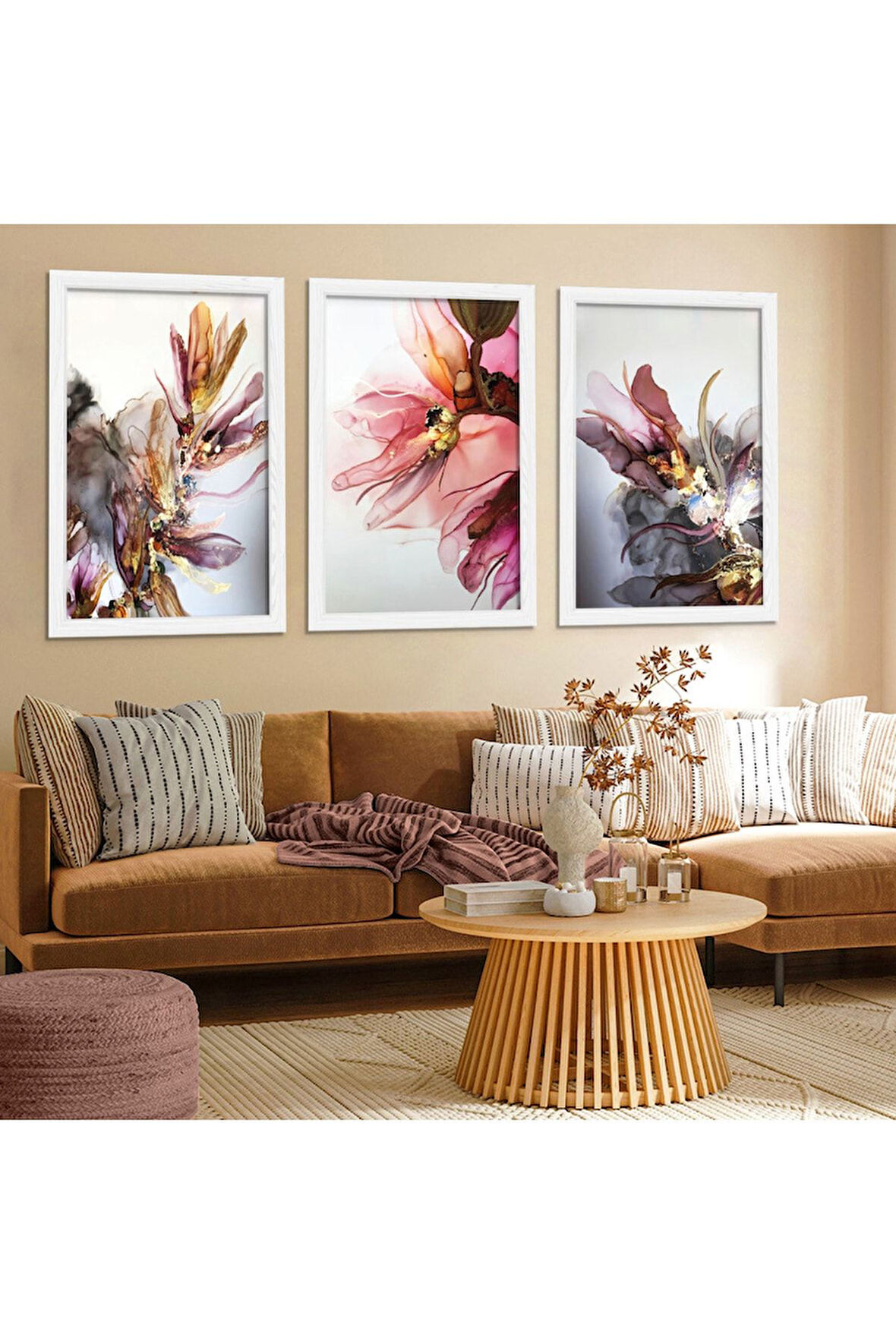 Beyaz Ahşap Çerçeveli Çiçek Tablo