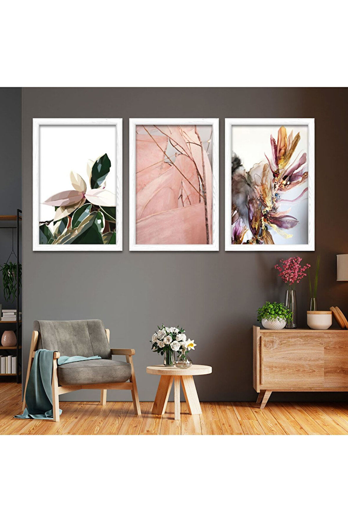 Siyah Ahşap Çerçeveli Çiçek Tablo