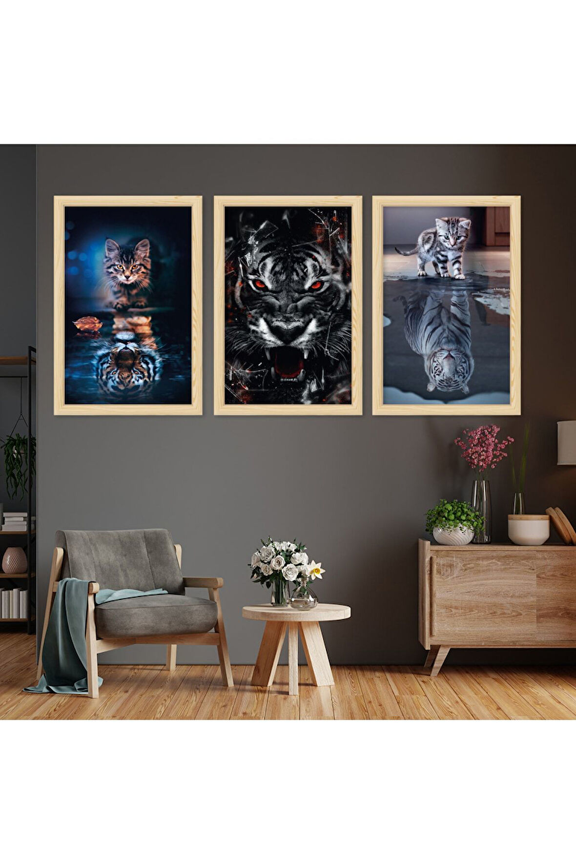 Beyaz Ahşap Çerçeveli Hayvanlar Alemi Tablo