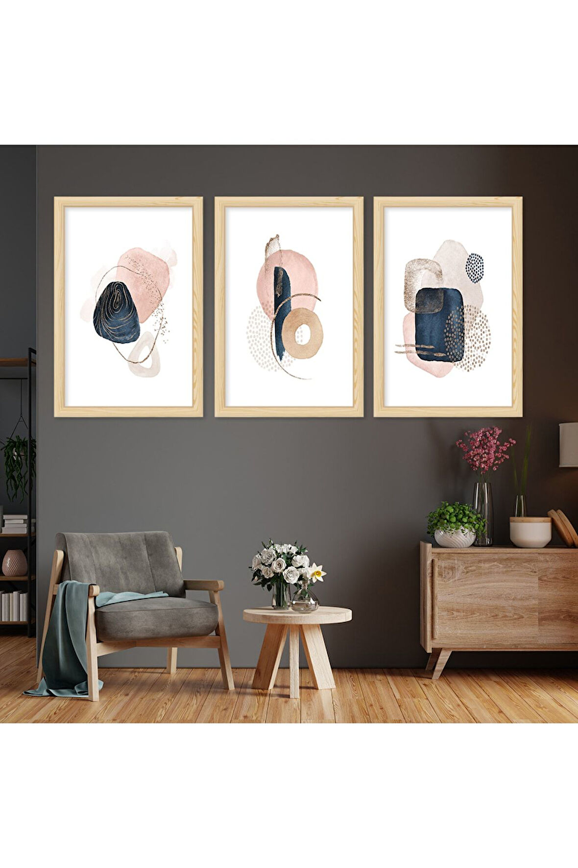 Ahşap Çerçeveli Soyut Çizim Modern Tablo