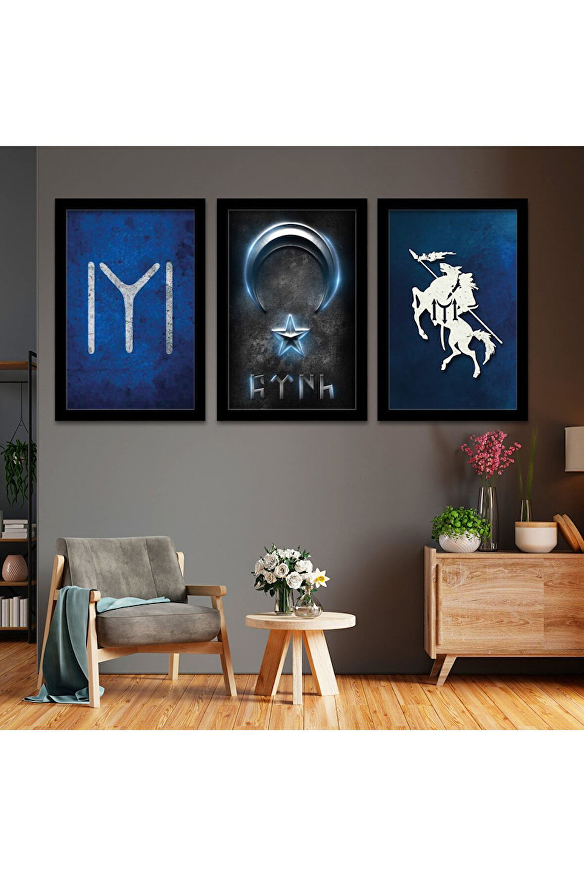 Beyaz Ahşap Çerçeveli Göktürk Tablosu