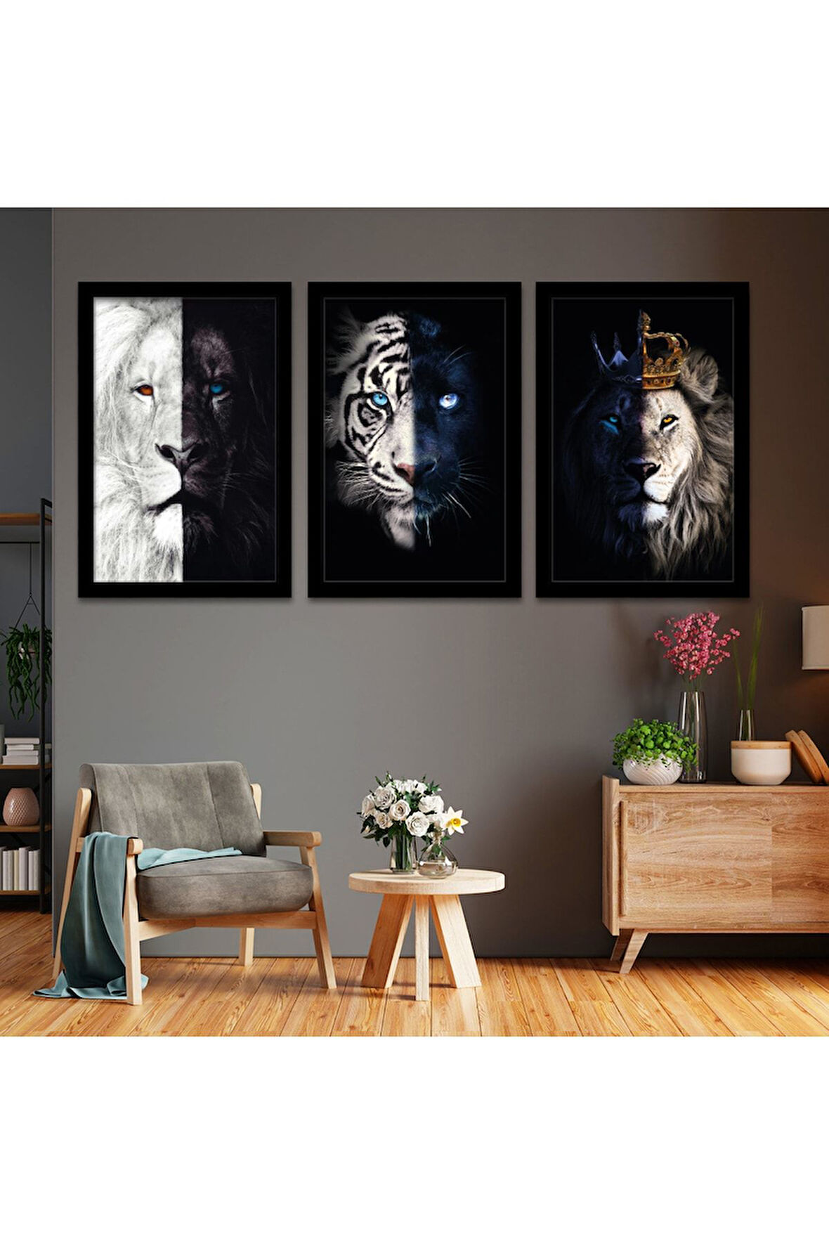 Beyaz Ahşap Çerçeveli Hayvanlar Alemi Tablo