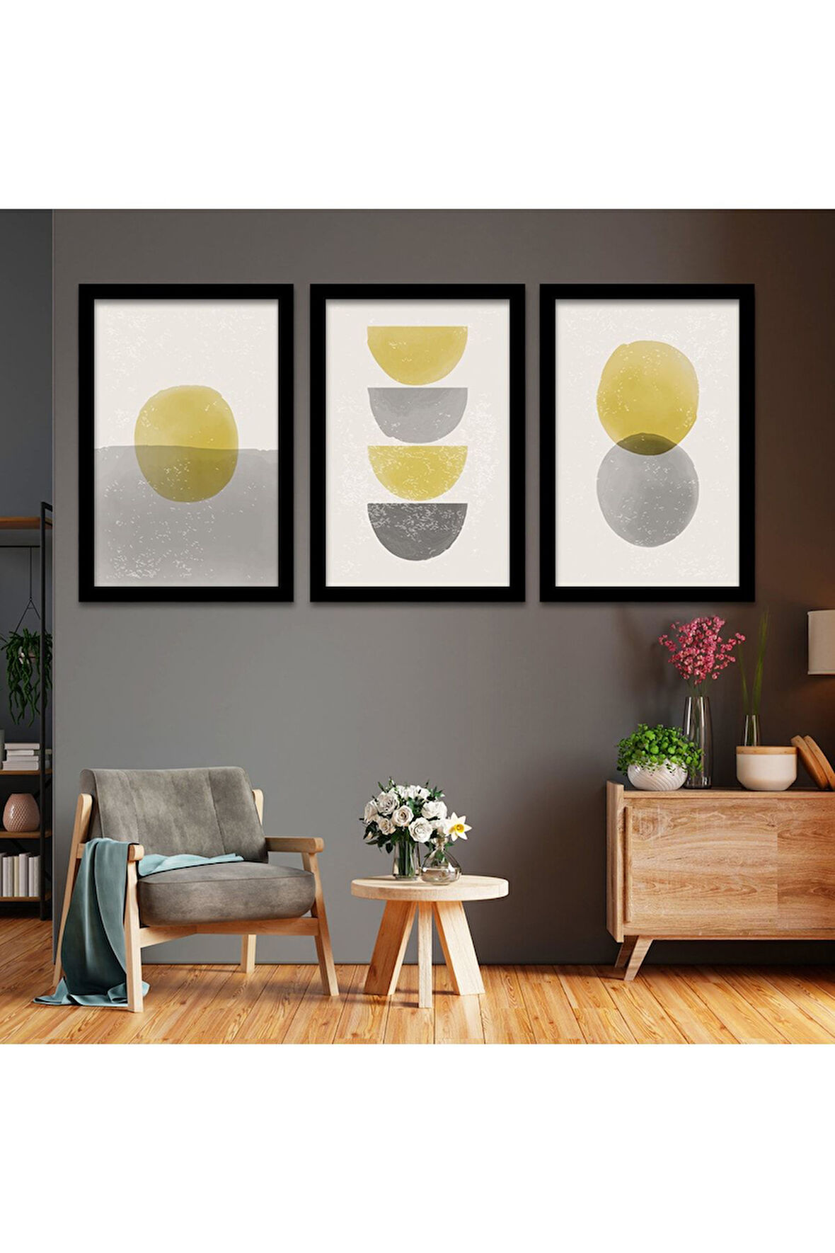 Beyaz Ahşap Çerçeveli Kolaj Çizim Modern Tablo